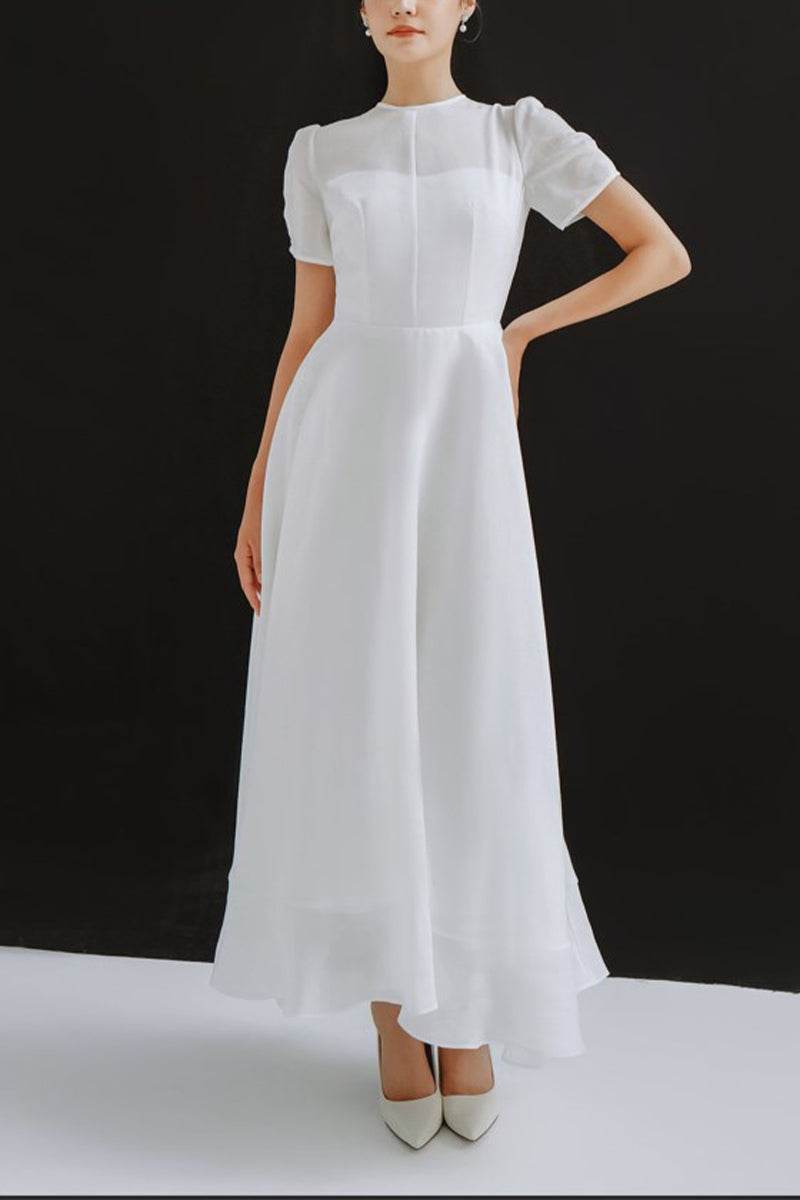 A-Line Ankle Length Chiffon Little White Dress 100043 - COCOMELODY